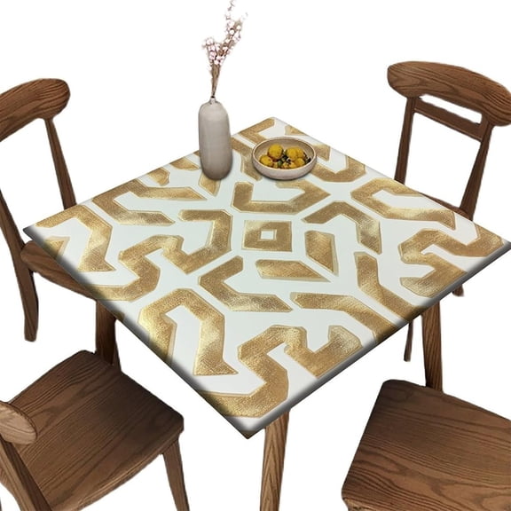 Fitted Tablecloth with Elastic Edge, Greek Key Pattern Printed on Polyester Card Table Covers, Perfect for Kitchen Island Counter Protection, Fit for 36" x 36" Square Tables