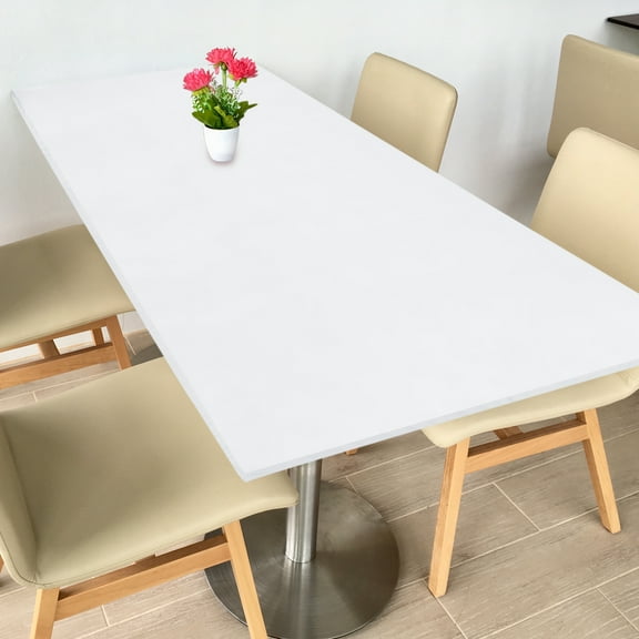 Fitted Tablecloth Fit 8ft Rectangle Table, Polyester Washable Spandex Stretch Table Cover with Elastic Edge for Picnic Camping Patio Outdoor (96"x30", White)