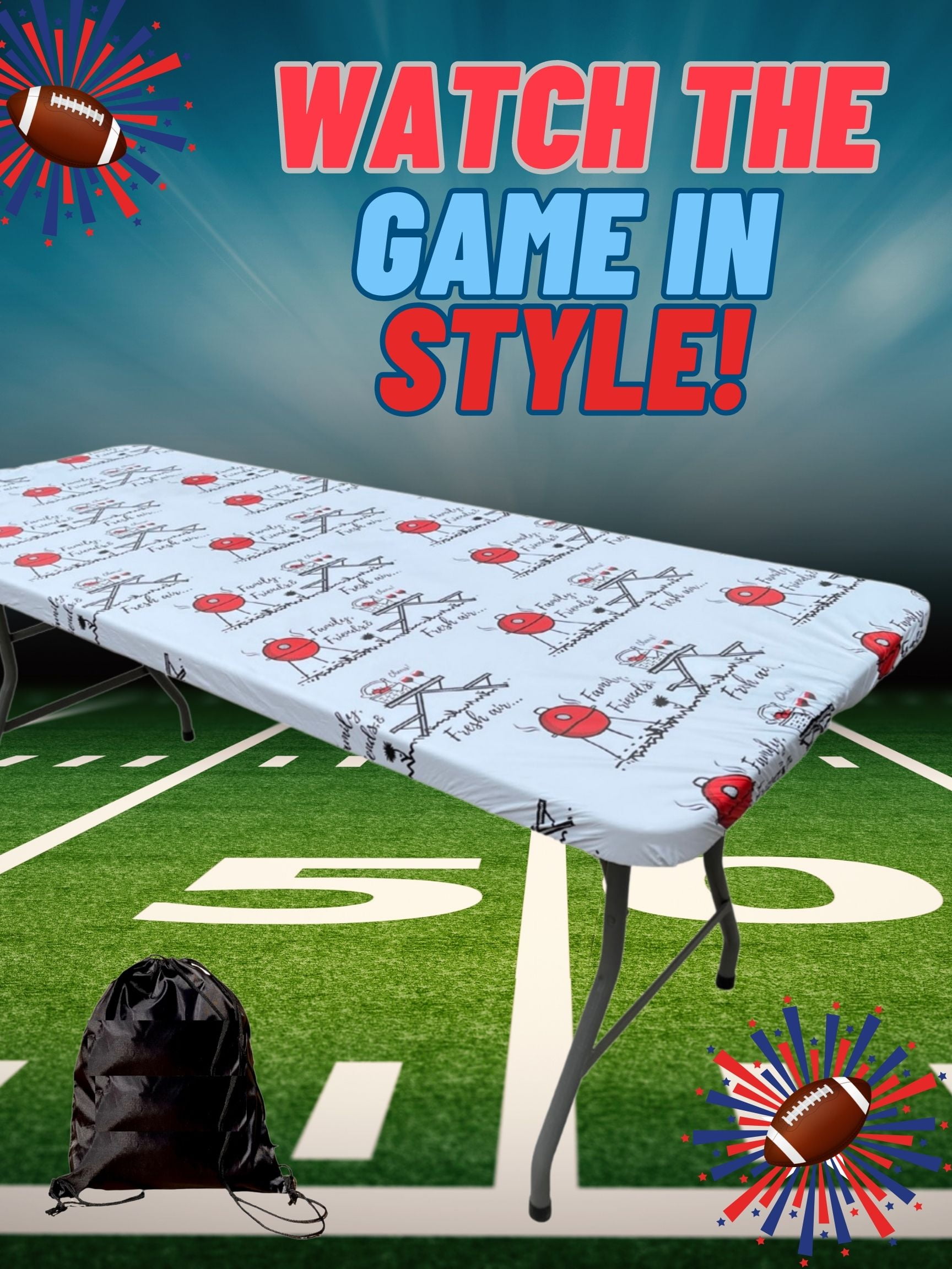 Fitted Tablecloth Rectangle Cover for 6 Ft Folding TableSize 30x72 inch. Flannel Backed Vinyl