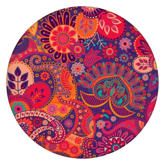 Fitted Tablecloth Round 45–52 Inch, Waterproof Oxford Fabric, Elastic Hem, Paisley Print, Ideal for Kitchen or Patio