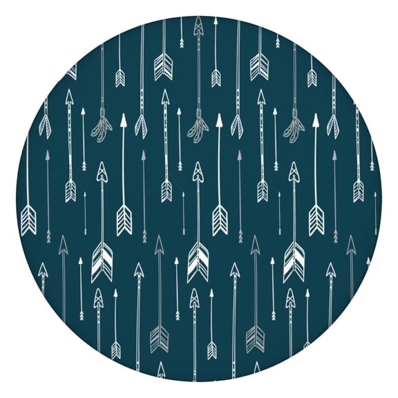 Fitted Tablecloth Round Abstract Tribal Retro Style, Waterproof Vinyl with Backing, Elastic Edge for 44-50 Inch Table