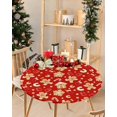 thumbnail image 1 of Fitted Tablecloth for Round, Cartoon Christmas Gingerbread Man on Red Table Cover with Elastic Edge Waterproof Table Cloth, Winter Xmas Candy Circle Covers for Kitchen Indoor Outdoor Picnic Party, 1 of 6