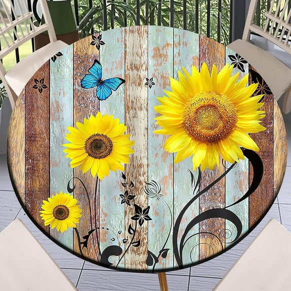 Fitted Tablecloth Round with Elastic Indoor Outdoor Table Cover Round Elastic Tablecloths for Tables Waterproof Wipeable Table Cloths for,Picnic,Kitchen,Dinner (44"-48")