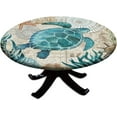 thumbnail image 1 of Fitted Tablecloth Round with Elastic, Spring Edge Table Cover Pad for Outdoor Picnic Party or Indoor Kitchen Patio Dining Table Decor Fits Tables Up to 56'''' Diameter, Turtle-1, 1 of 5