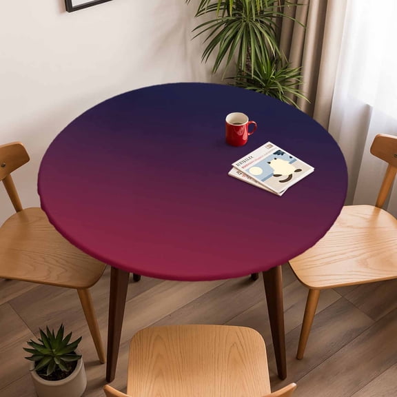 Fitted Tablecloth for Round Table, Burgundy Red Gradient Ombre Table Cover with Elastic Edge Waterproof Table Cloth, Dark Maroon Shadow Circle Table Covers for Kitchen Indoor Outdoor Picnic Party