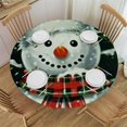 Fitted Tablecloth for Round Table,Merry Christmas Snowman Tree Table