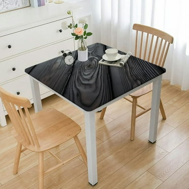 Fitted Tablecloth Square, Black Elastic Edge Home Decor Table Cover Stain Resistant Washable Polyester Tablecloths for Garden Party