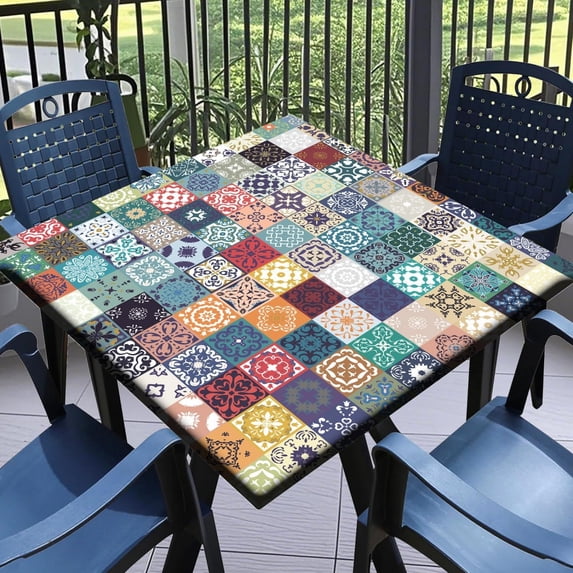 Fitted Tablecloth Square with Elastic Indoor Outdoor Table Cover Square Elastic Tablecloths for Tables Waterproof Wipeable Table Cloths for,Picnic,Kitchen,Dinner 36"X36"