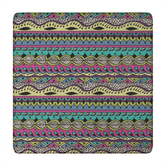 Fitted Tablecloth Square Floral Tribal Rustic Style, Waterproof Vinyl, Backed, Elastic Edge, Wipeable for Indoor Outdoor Table 34-36"