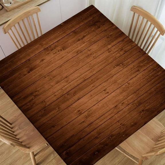 Fitted Tablecloth for Square Table Aged Wooden Planks Texture Vertically Striped Table Cloth Washable Table Cover for Dining Wedding Party Picnic, Fitted for 36"x36" Table Deaign2739