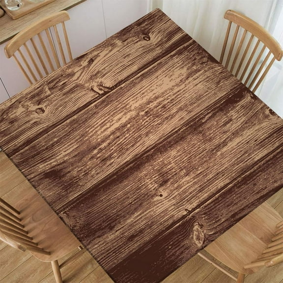 Fitted Tablecloth for Square Table Aged Wooden Planks Texture Vertically Striped Table Cloth Washable Table Cover for Dining Wedding Party Picnic, Fitted for 36"x36" Table Deaign2669