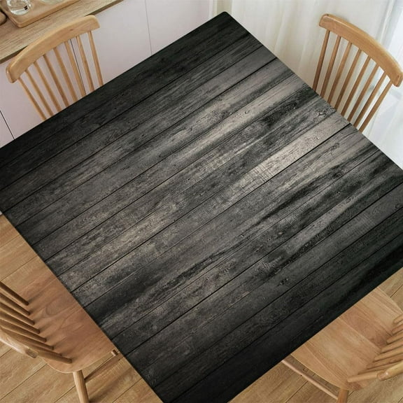 Fitted Tablecloth for Square Table Aged Wooden Planks Texture Vertically Striped Table Cloth Washable Table Cover for Dining Wedding Party Picnic, Fitted for 36"x36" Table Deaign2659