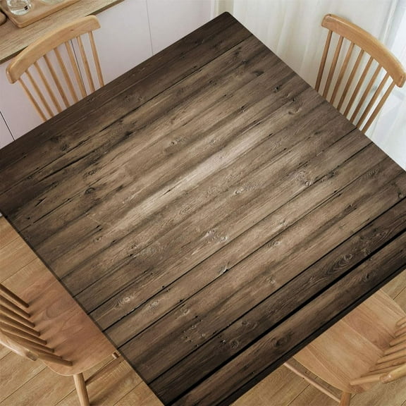 Fitted Tablecloth for Square Table Aged Wooden Planks Texture Vertically Striped Table Cloth Washable Table Cover for Dining Wedding Party Picnic, Fitted for 36"x36" Table Deaign2709