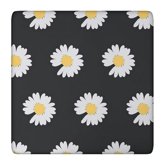 Fitted Tablecloth Square Waterproof with Rustic Daisy and Wildflowers, Boho Vintage Floral Design, Elastic Table Cover for Kitchen Camping