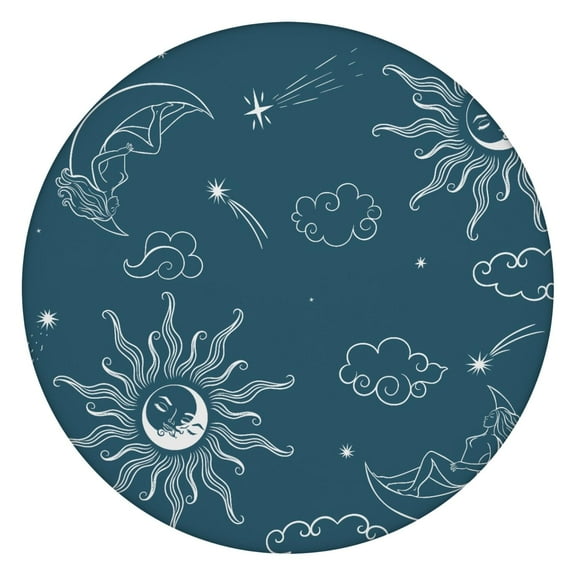 Fitted Tablecloth Sunburst Astral Celestial Gothic Dark Sky Art Design, Waterproof Vinyl Tablecloth with Elastic and Back