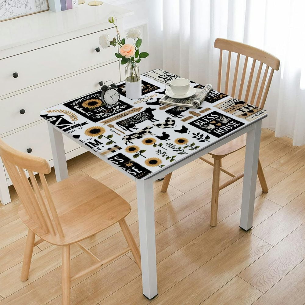 Fitted Tablecloth for Round Table,Farm Animal Black Table Cover with