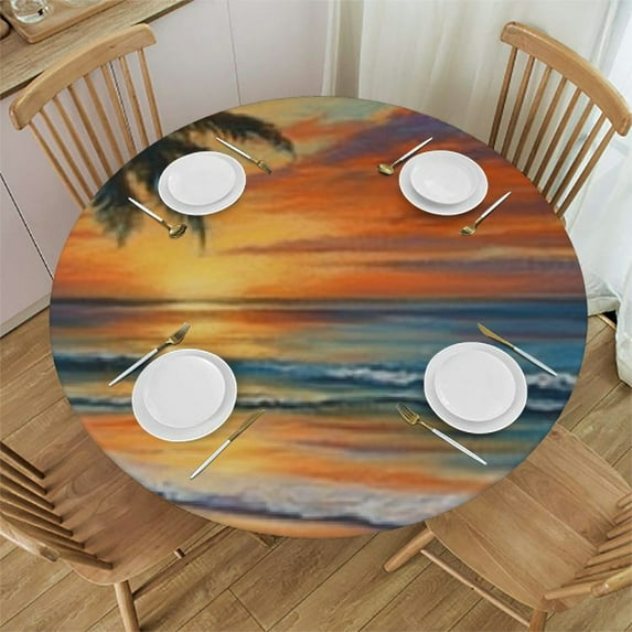 Fitted Tablecloth with Elastic Edge Waterproof Round Table Cover for Patio Table Outdoor Tablecloth - Sunset Hammock