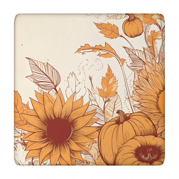 Fitted Tablecloth with Elastic Hem, Sunflower Floral Print on Wrinkle-Free Polyester for Dining or Picnic Table, Fits 34x34 Inch