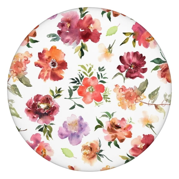 Fitted Tablecloth with Farmhouse Floral and Bee Illustration, Waterproof Elastic Cover for Round Tables, Wipeable for Daily Use