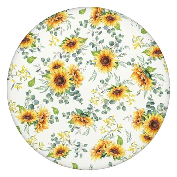 Fitted Tablecloth with Sunflower and Daisy Wildflower Design, Round Waterproof Backed Table Cover for Country Rustic Setting