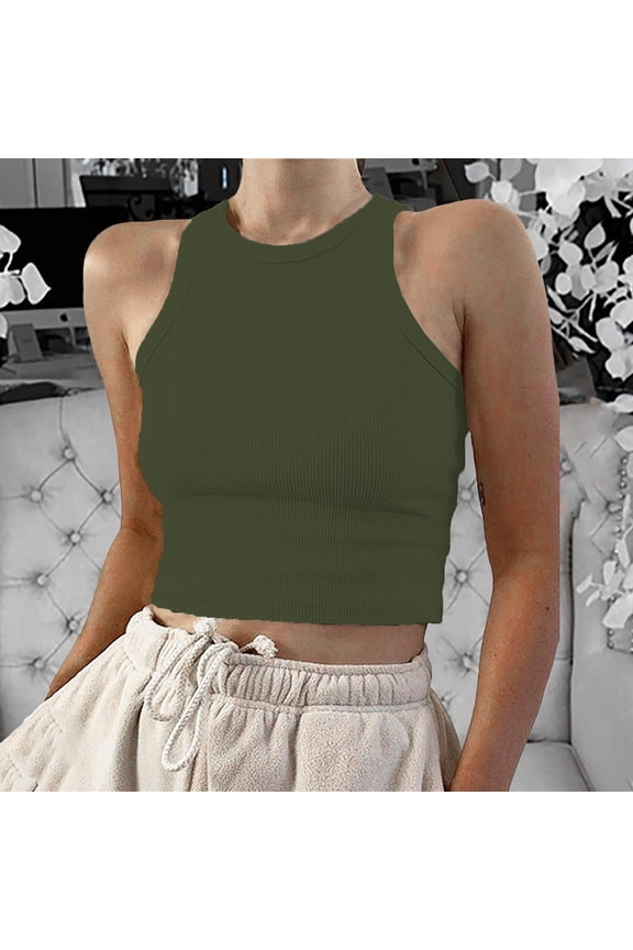 Fitted Tank Tops for Woman's Cropped Tank Tops Ribbed Sleeveless Crew Neck Blouses Summer Casual Basic Tops Tank Tops
