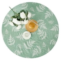 Fitted Vinyl Tablecloth Round 36-44 Diameter, Flannel Backing, Elastic Edge, Waterproof Wipeable PVC Table Cover, Green Leaf, For Indoor or Outdoor