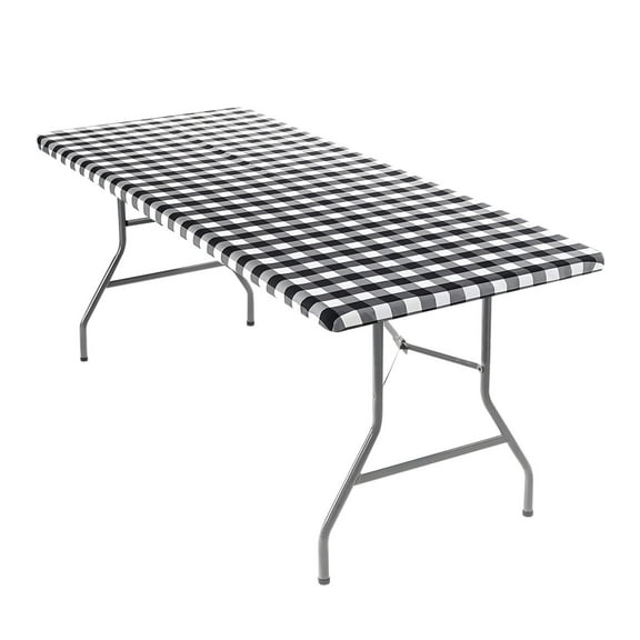 Fitted Vinyl Tablecloth With Elastic Edges 30 X 48 Inch Checkered Pattern Waterproof Flannel Back 1 Count