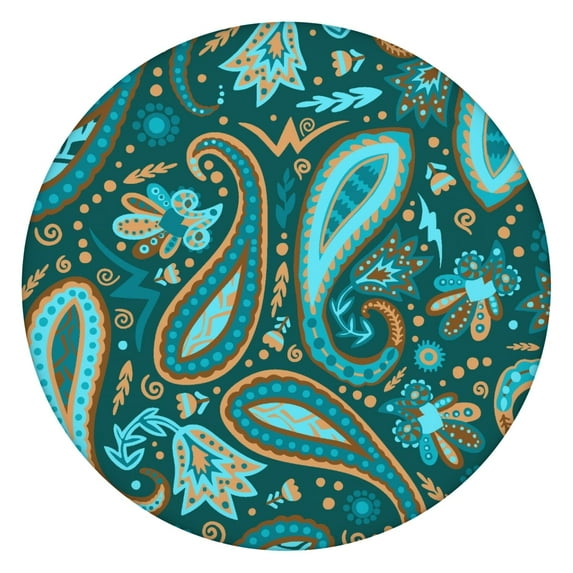 Fitted Waterproof Tablecloth for Round Tables 45–52 Inch, Oxford Fabric with Elastic Border and Paisley Style, Wipe Clean