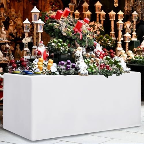 Fitted White Tableclothes - 72 x 30 Inch - 2 Pack Rectangle Table Covers for 6 Foot Tables, Polyester Fabric Tablecloths for Christmas, Parties, Wedding, Trade Show