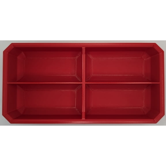 Fitter Critter Rectangle Slim Low Profile Bins / Organizers / Dividers / Small Parts Tray for Milwaukee Packout RED, 4 COMPARTMENT RECTANGLE