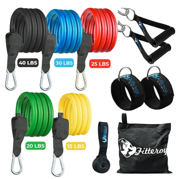 Fitteroy Home Gym Core Workout Resistance Bands Set - 5 Stackable Bands, Premium Exercise Handles, Ankle Straps, Door Anchor