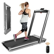 Fitti Folding Treadmill Running Machine Dual Display Screen for Home and Office Fitness Workout, 110 Lbs. Capacity, Silver