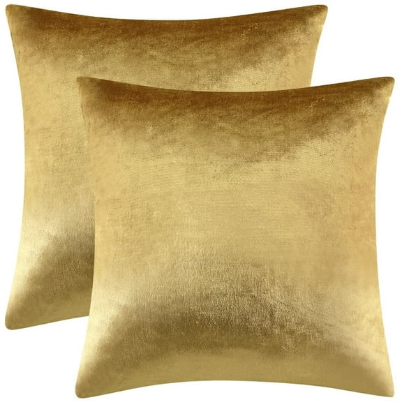Gold Velvet Decorative Throw Pillow Covers,18x18 Pillow Covers for Couch Sofa Bed 2 Pack Soft Cushion Covers 18 x 18"- set of 2