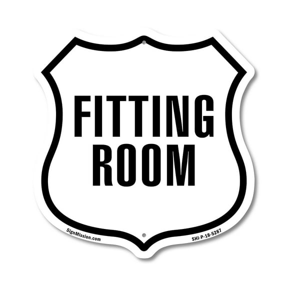 Fitting Room 12 inch X 12 inch Shield-Shaped Rust-Free Aluminum Metal Sign Weather Resistant Made in the USA