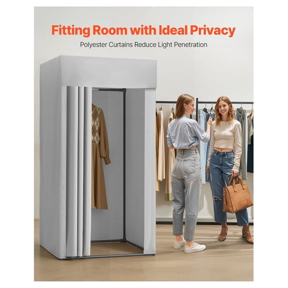Fitting Room Dressing Room - Portable Privacy Room with Curtains, Black & Gray-White, 39x39x78in