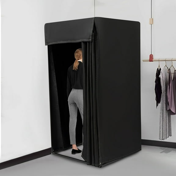 Fitting Room, Portable Dressing Room, Modern Movable Changing Room Black