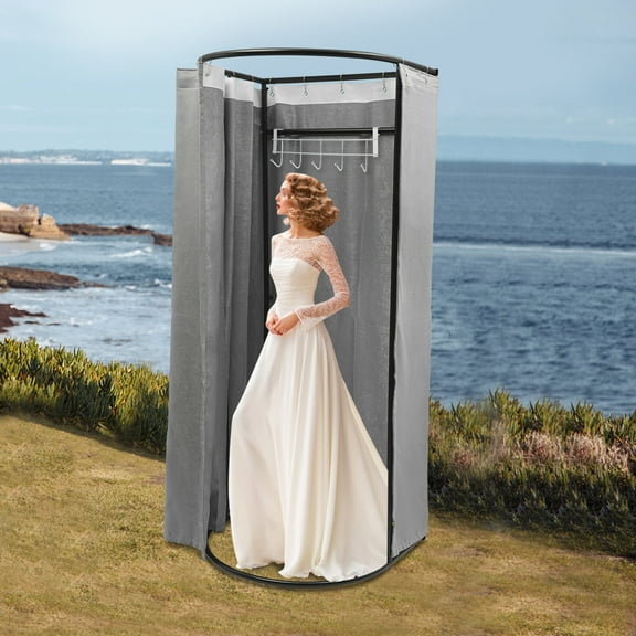 Fitting Room with Grey Shading Curtain Portable Clothing Store Dressing Room