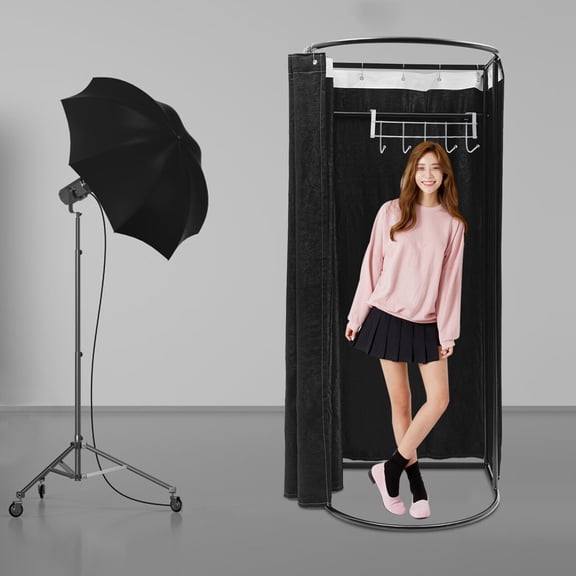 Fitting Room with Shading Curtain, Black Fitting Room, Modern Clothing Store Fitting Room 33.4*31.4*78.7in