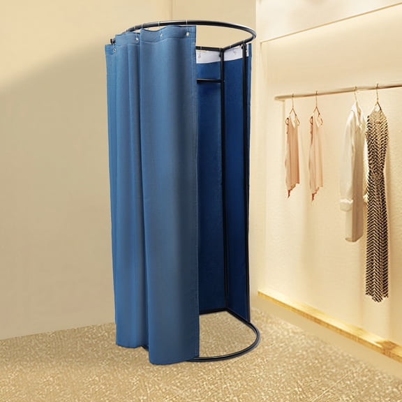 Fitting Room with Shading Curtain, Modern Clothing Store Fitting Room Modern Blue Fitting Room, 1 People Capacity