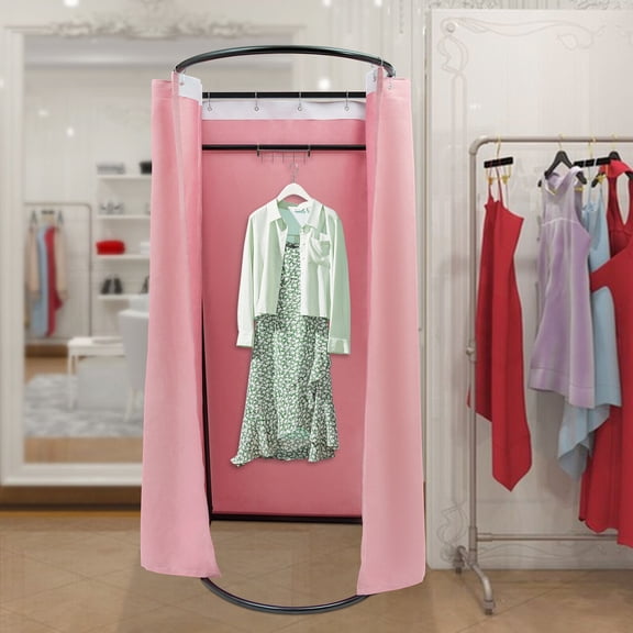 Fitting Room with Shading Curtain Modern Clothing Store Fitting Room Pink