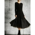thumbnail image 1 of Fitting Wool Polo Collared Midi Skirt Mid-Rise Dress, Black, X-Large, 1 of 5