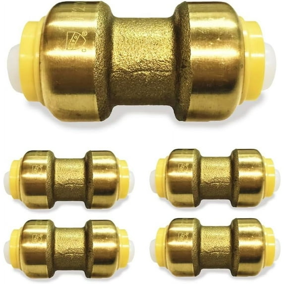 Fittings 3/4" Push Fit Straight Coupling - 3/4" x 3/4" PEX Brass Push-fit Coupling - Push-to-Connect Plumbing Fittings for PEX Copper CPVC (Pack of 5)