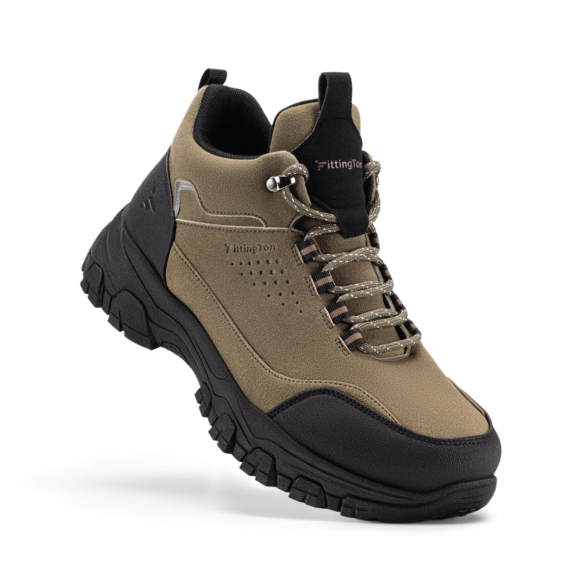 Fittington Men's Walking Hiking Shoes Outdoor Trekking Athletic shoes Arch Support | Reflective Safety Feature | Dark Brown/Black