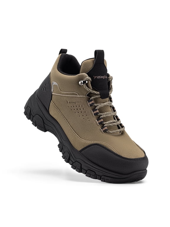 Men's Hiking Boots Arch Support Outdoor Sneakers Walking Shoes Lightweight Mid-Top Ankle Boots, Dark Brown/Black