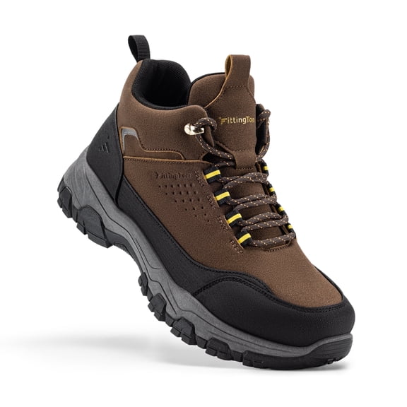 Fittington Men's Hiking Boots Arch Support Outdoor Sneakers Walking Shoes Lightweight Mid-Top Ankle Boots, Dark Brown/Gray