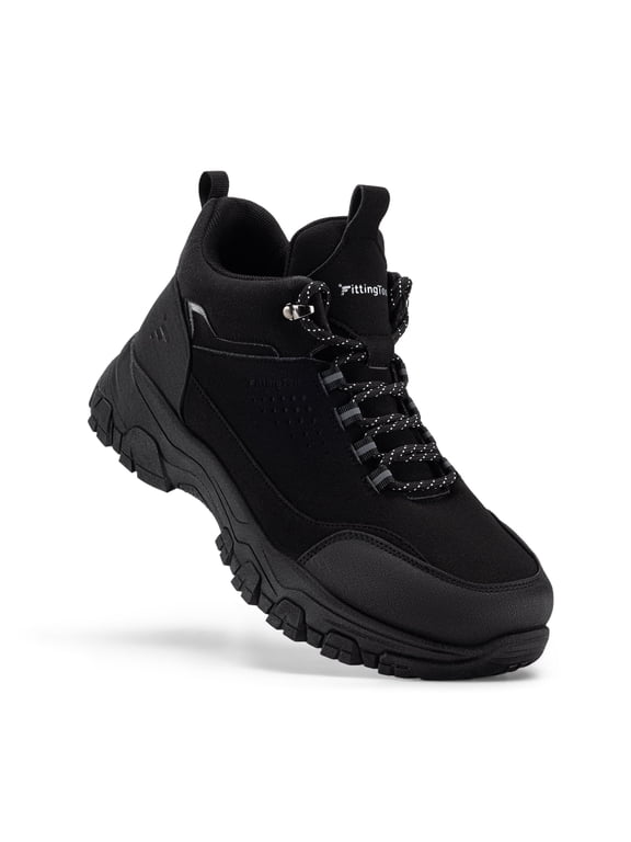 Men's Hiking Boots Arch Support Outdoor Sneakers Walking Shoes Lightweight Mid-Top Ankle Boots, Jet Black