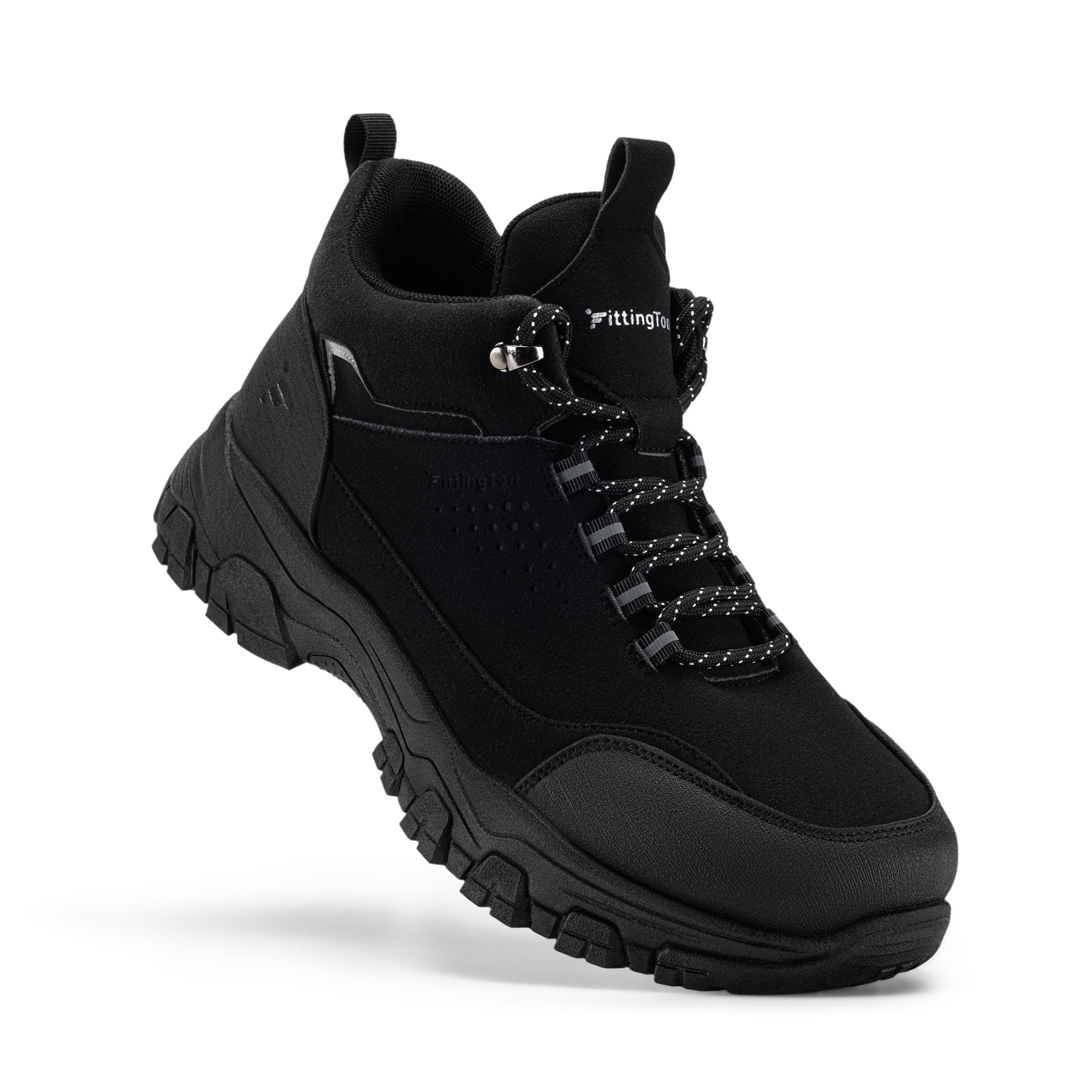 Fittington Men's Walking Hiking Shoes Outdoor Trekking Athletic shoes Arch Support | Reflective Safety Feature | Jet Black