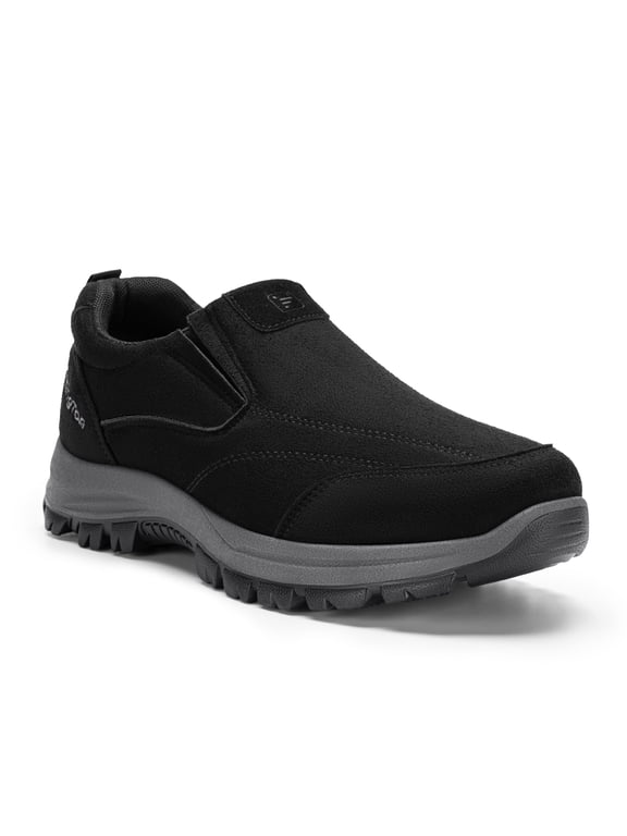 Mens Slip on Hiking Shoes Men's Walking Shoes Outdoor Trekking Loafer, Black
