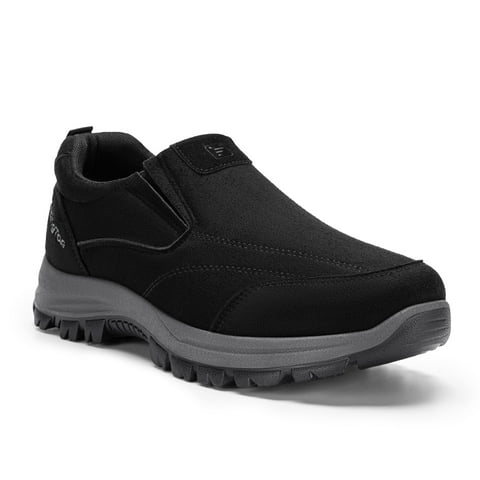 Fittington Mens Slip on Hiking Shoes Men's Walking Shoes Outdoor Trekking Loafer, Black