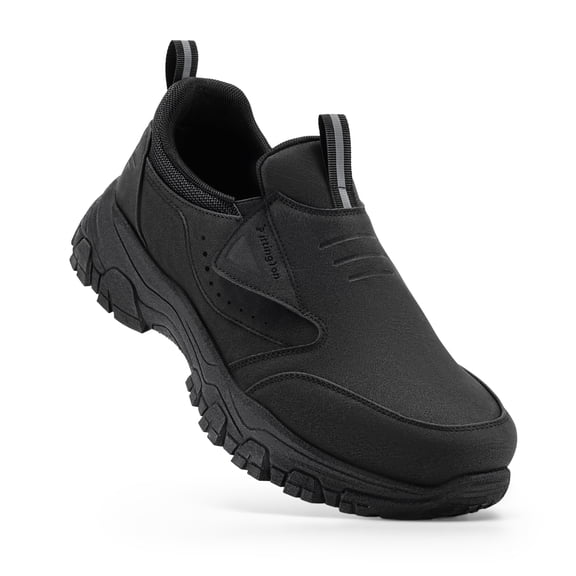 Fittington Slip on Shoes for Men Hiking Walking Shoes Trekking Loafer with Arch Support, Black-Size 11